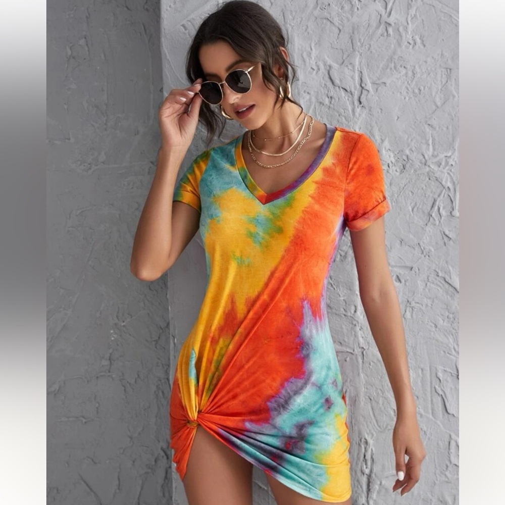 SHEIN Twist Hem Tie Dye Dress